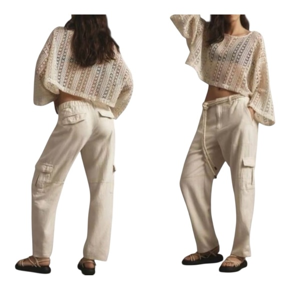 Anthropologie Pants - Anthropologie Pilcro Linen Blend Cargo Pant Relaxed Fit Cream Size XLP Petite